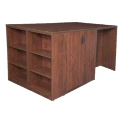 Legacy Stand Up Storage Cabinet/ 3 Desk Quad With Bookcase End- Cherry