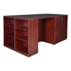 Legacy Stand Up Storage Cabinet/ 3 Desk Quad With Bookcase End- Mahogany