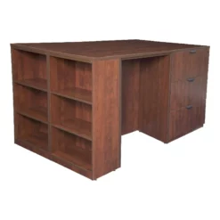Legacy Stand Up Desk/ 3 Lateral File Quad With Bookcase End- Cherry