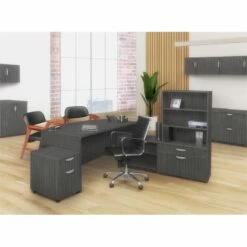 Legacy 71" Hi-Low Bow Front L-Desk With Single Mobile Pedestal- Ash Grey -CYMAX Sales 2011466 2 L