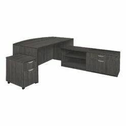 Legacy 71" Hi-Low Bow Front L-Desk With Single Mobile Pedestal- Ash Grey