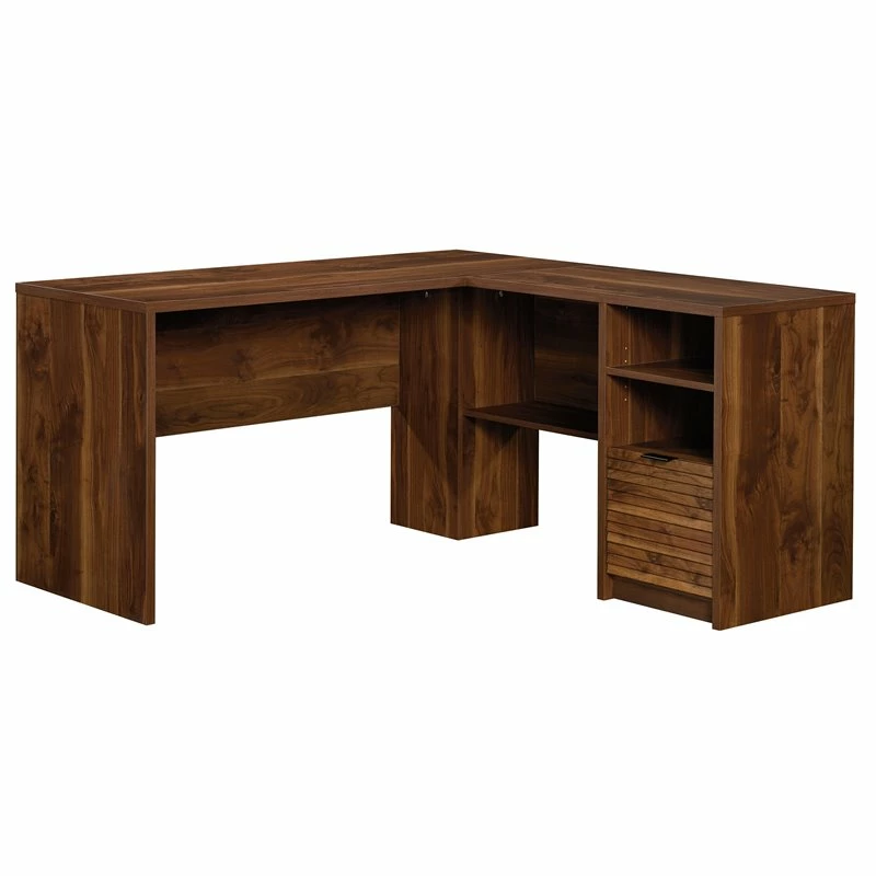 Sauder Harvey Park Engineered Wood And Metal L-Shaped Desk In Grand Walnut 3 Sauder Harvey Park Engineered Wood And Metal L-Shaped Desk In Grand Walnut