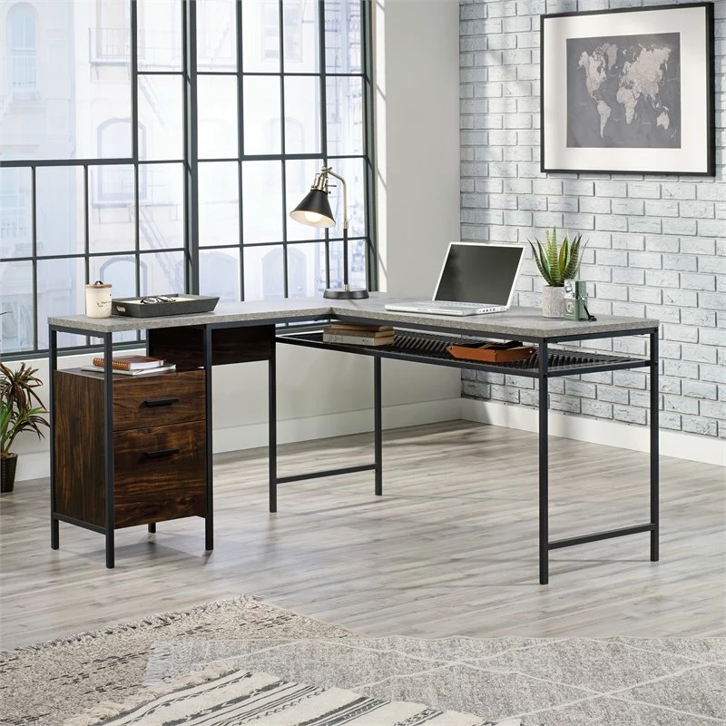 Sauder Market Commons Engineered Wood And Metal L-Shaped Desk In Rich Walnut 15 Sauder Market Commons Engineered Wood And Metal L-Shaped Desk In Rich Walnut - Image 13