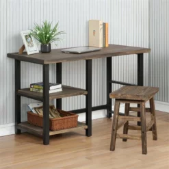 Alaterre Furniture Pomona 48" Metal And Solid Wood Desk With 2 Shelves -CYMAX Sales 2012968 5 L