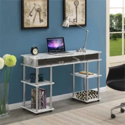Designs2Go No-Tools Student Desk In White Faux Marble Wood Finish 8 Designs2Go No-Tools Student Desk In White Faux Marble Wood Finish -CYMAX Sales 2015671 2 L