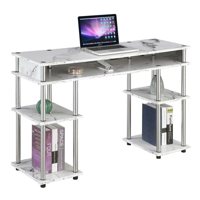 Designs2Go No-Tools Student Desk In White Faux Marble Wood Finish 3 Designs2Go No-Tools Student Desk In White Faux Marble Wood Finish
