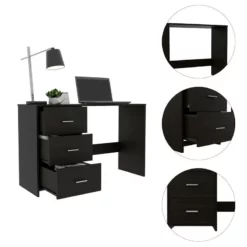 TUHOME Classic Computer Desk With Three Drawers In Black -CYMAX Sales 2019330 2 L