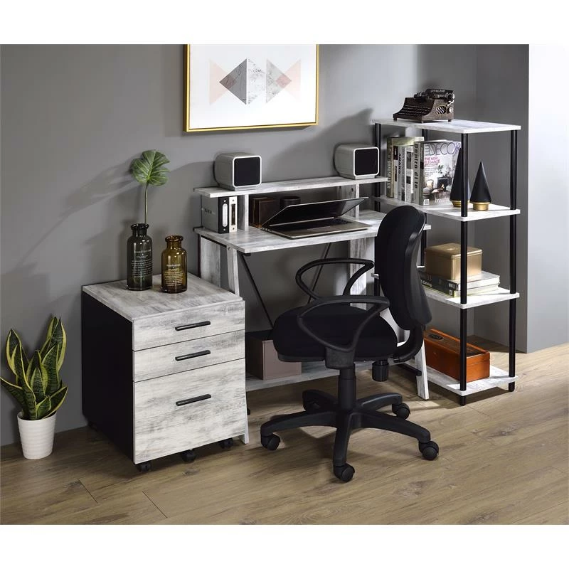ACME Nypho Wooden 2 Shelves Writing Desk In Antique White And Black 4 ACME Nypho Wooden 2 Shelves Writing Desk In Antique White And Black - Image 2