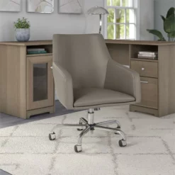 Bush Cabot Mid Back Faux Leather Box Chair With Adjustable Height In Washed Gray -CYMAX Sales 2020078 1 L