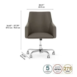 Bush Cabot Mid Back Faux Leather Box Chair With Adjustable Height In Washed Gray -CYMAX Sales 2020078 5 L