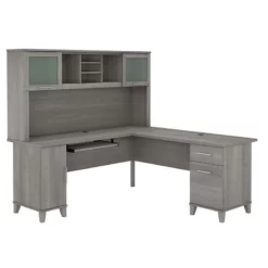 Somerset 72W L Shaped Desk With Hutch In White And Storm Gray - Engineered Wood