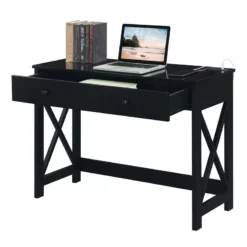 Convenience Concepts Oxford 42-Inch Desk With Charging Station In Black Wood -CYMAX Sales 2025234 1 L