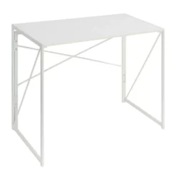 Convenience Concepts Xtra Folding Desk In White Wood Top And White Metal Frame