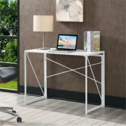 Convenience Concepts Xtra Folding Desk In White Wood Top And White Metal Frame -CYMAX Sales 2025247 2 L