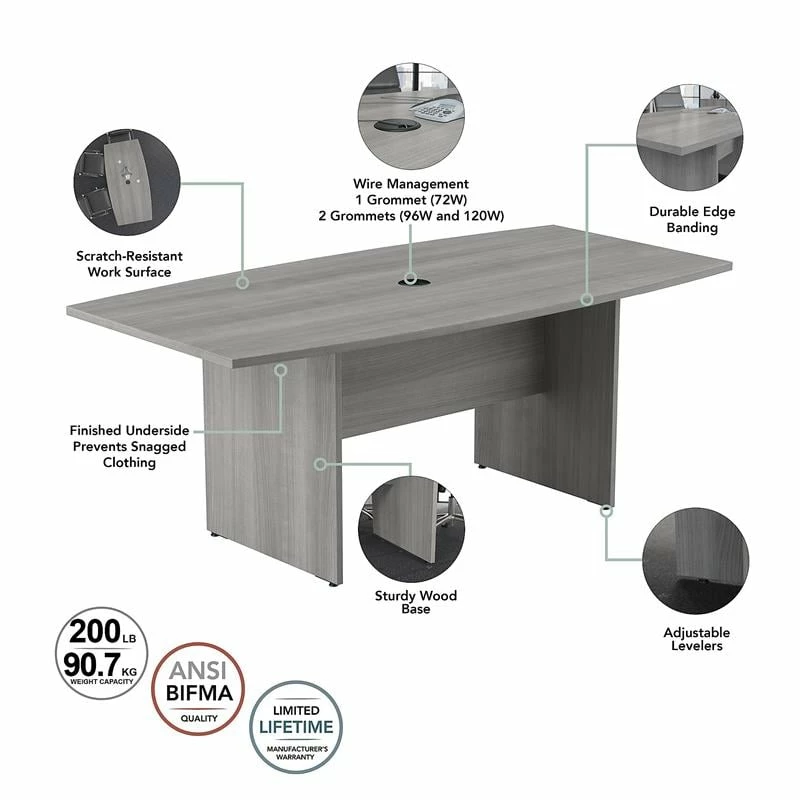 Bush Business Furniture 96W X 42D Conference Table With Wood Base In Storm Gray 5 Bush Business Furniture 96W X 42D Conference Table With Wood Base In Storm Gray - Image 3