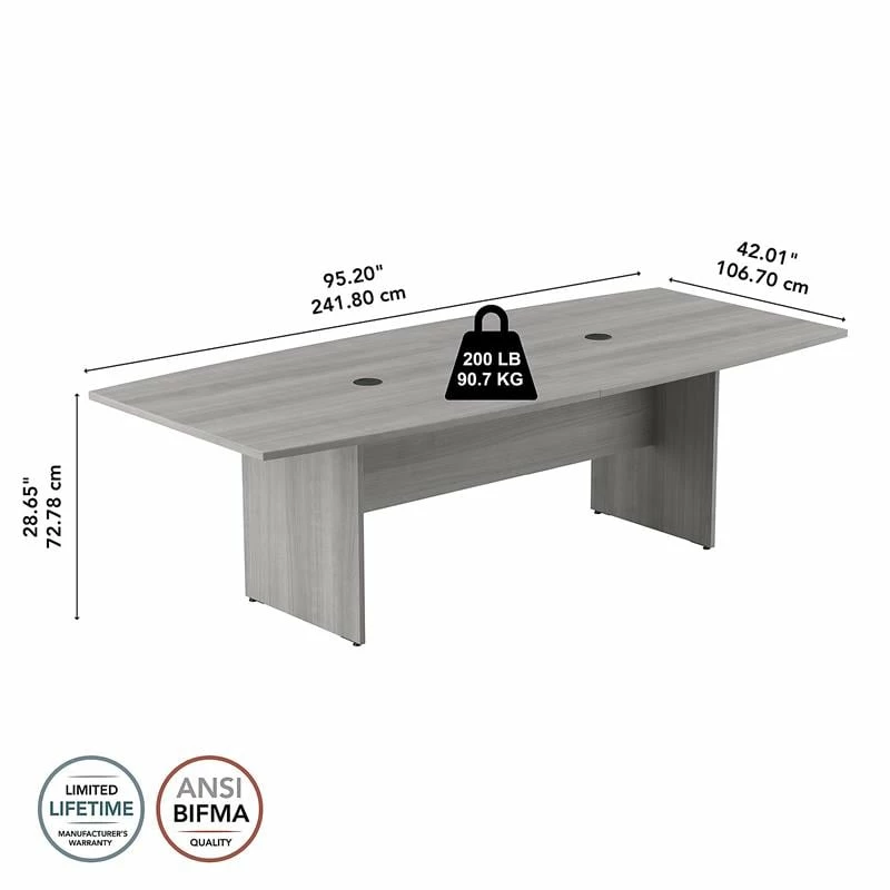 Bush Business Furniture 96W X 42D Conference Table With Wood Base In Storm Gray 8 Bush Business Furniture 96W X 42D Conference Table With Wood Base In Storm Gray - Image 6