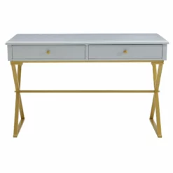 Linon Campaign Two Drawer Metal Desk In White -CYMAX Sales 2026280 10 L 1
