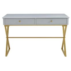 Linon Campaign Two Drawer Metal Desk In Blue -CYMAX Sales 2026280 10 L