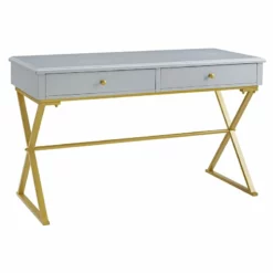 Linon Campaign Two Drawer Metal Desk In White