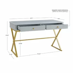Linon Campaign Two Drawer Metal Desk In White -CYMAX Sales 2026280 18 L 1