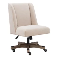 Linon Draper Upholstered Swivel Office Chair In Natural Linen