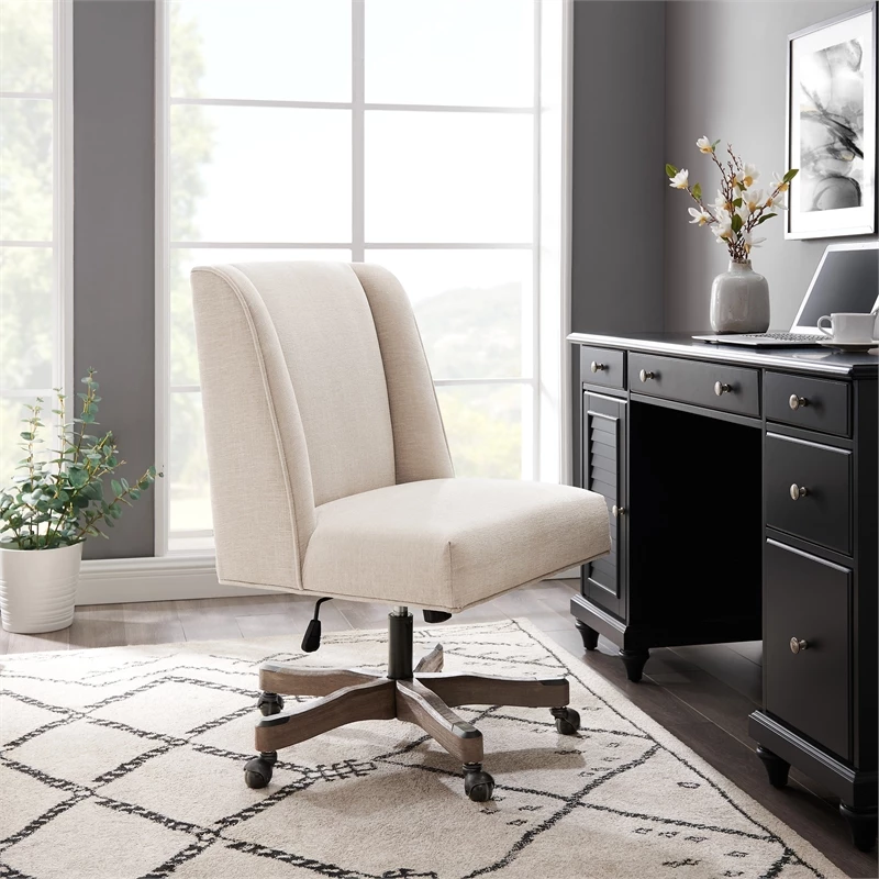 Linon Draper Upholstered Swivel Office Chair In Natural Linen 4 Linon Draper Upholstered Swivel Office Chair In Natural Linen - Image 2