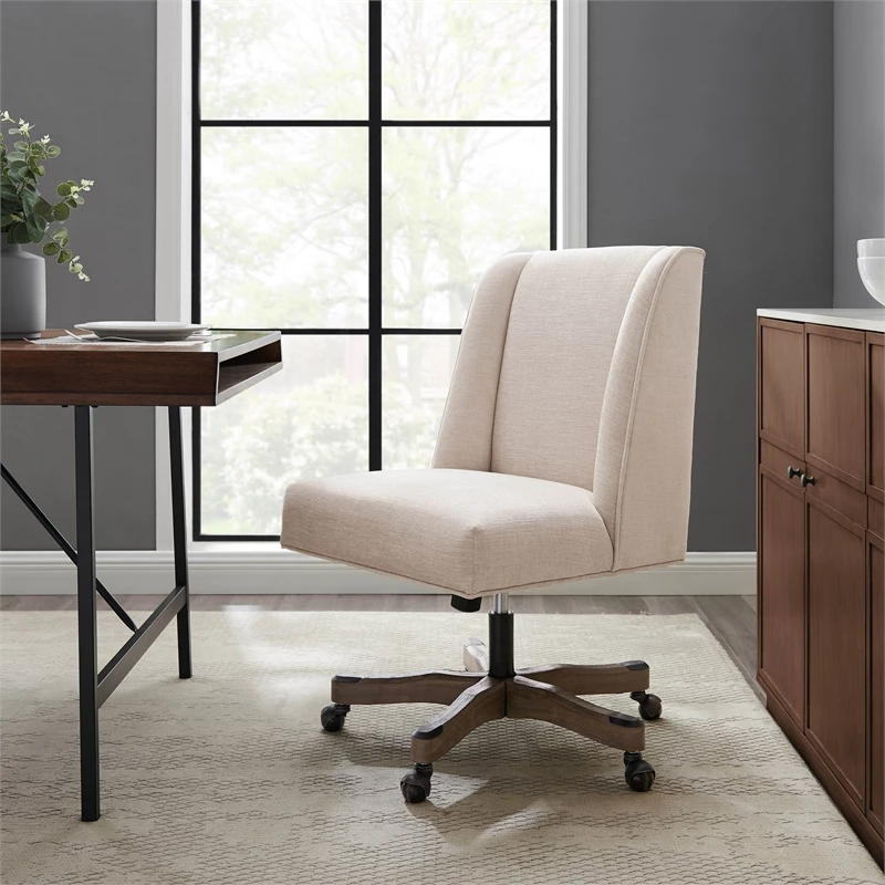 Linon Draper Upholstered Swivel Office Chair In Natural Linen 16 Linon Draper Upholstered Swivel Office Chair In Natural Linen - Image 14