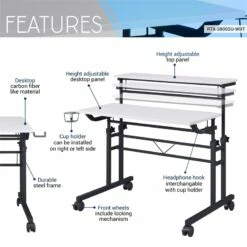 Techni Mobili Engineered Wood Adjustable Desktop/Shelves Writing Desk - White -CYMAX Sales 2104358 2 L
