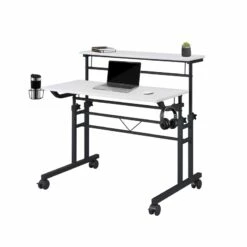 Techni Mobili Engineered Wood Adjustable Desktop/Shelves Writing Desk - White -CYMAX Sales 2104358 4 L