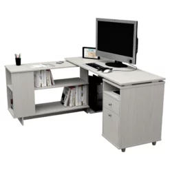 Inval L-Shaped Engineered Wood Reversible Computer Desk In Washed Oak -CYMAX Sales 2106395 4 L