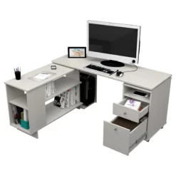 Inval L-Shaped Engineered Wood Reversible Computer Desk In Washed Oak -CYMAX Sales 2106395 5 L