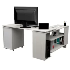 Inval L-Shaped Engineered Wood Reversible Computer Desk In Washed Oak -CYMAX Sales 2106395 6 L