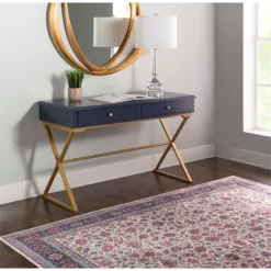 Allora Two Drawer Metal Desk In Blue 20 Allora Two Drawer Metal Desk In Blue -CYMAX Sales 2107257 14 L