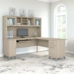 Somerset 72W L Shaped Desk With Hutch In White And Storm Gray - Engineered Wood -CYMAX Sales 2108895 1 L