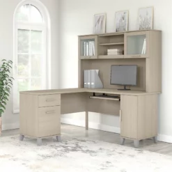 Bush Furniture Somerset 60W L Shaped Desk With Hutch In Hansen Cherry -CYMAX Sales 2108898 1 L 1
