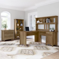 Salinas L Shaped Desk With Hutch And Storage In White/Shiplap - Engineered Wood -CYMAX Sales 2108928 8 L