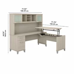 Bush Furniture Somerset 72W Sit Stand L Desk With Hutch In Maple Cross -CYMAX Sales 2108937 5 L
