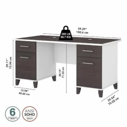 Somerset 60W Office Desk With Drawers In White - Engineered Wood -CYMAX Sales 2109042 5 L 1