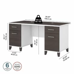 Bush Furniture Somerset 60W Office Desk In Ash Gray - Engineered Wood -CYMAX Sales 2109042 5 L