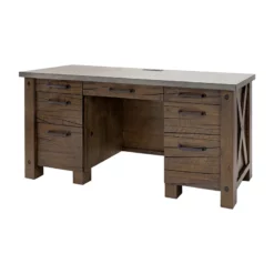 Jasper Rustic Wood Home Office Desk Fully Assembled Brown With Concrete Top -CYMAX Sales 2118295 1 L