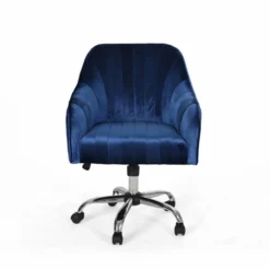 Noble House Channeled Glam Velvet Home Office Swivel Chair In Navy Blue -CYMAX Sales 2119852 5 L