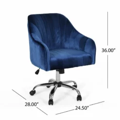 Noble House Channeled Glam Velvet Home Office Swivel Chair In Navy Blue -CYMAX Sales 2119852 6 L