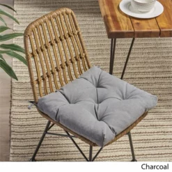 Noble House Banff Indoor Fabric Classic Tufted Chair Cushion In Charcoal -CYMAX Sales 2120090 3 L