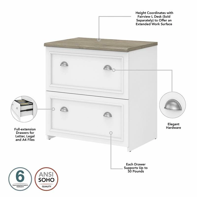 Fairview L Desk With File Cabinet And Bookcase In White/Gray - Engineered Wood 6 Fairview L Desk With File Cabinet And Bookcase In White/Gray - Engineered Wood - Image 4