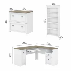 Fairview L Desk With File Cabinet And Bookcase In White/Gray - Engineered Wood 27 Fairview L Desk With File Cabinet And Bookcase In White/Gray - Engineered Wood -CYMAX Sales 2123903 5 L