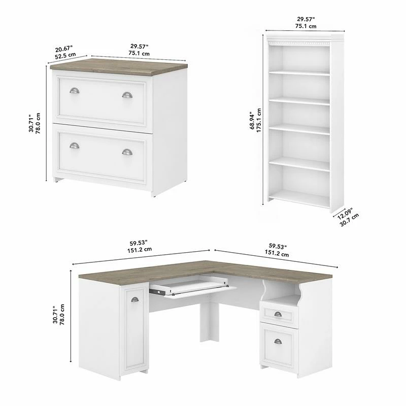 Fairview L Desk With File Cabinet And Bookcase In White/Gray - Engineered Wood 8 Fairview L Desk With File Cabinet And Bookcase In White/Gray - Engineered Wood - Image 6