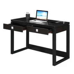 Convenience Concepts Newport Two-Drawer Desk With Charging Station In Black Wood -CYMAX Sales 2124186 3 L