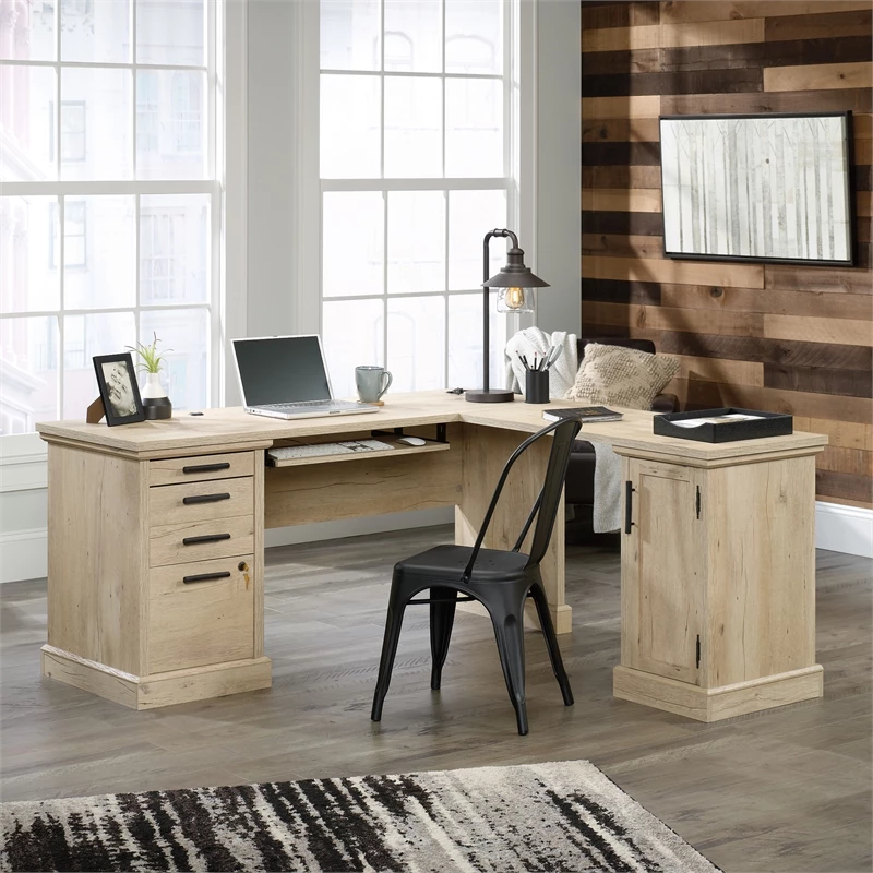 Sauder Aspen Post Engineered Wood L-Shaped Home Office Desk In Prime Oak 5 Sauder Aspen Post Engineered Wood L-Shaped Home Office Desk In Prime Oak - Image 3