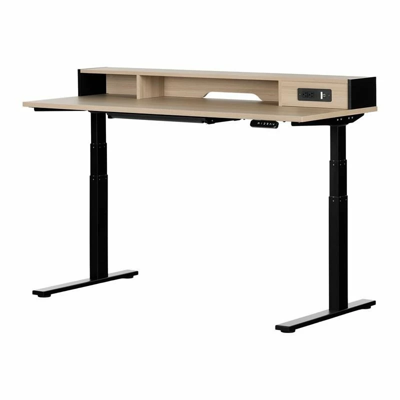 Zelia Adjustable Height Standing Desk With Power Bar-Soft Elm And Black 3 Zelia Adjustable Height Standing Desk With Power Bar-Soft Elm And Black