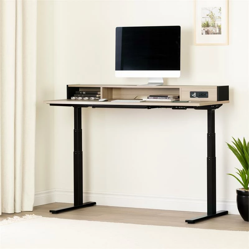 Zelia Adjustable Height Standing Desk With Power Bar-Soft Elm And Black 4 Zelia Adjustable Height Standing Desk With Power Bar-Soft Elm And Black - Image 2